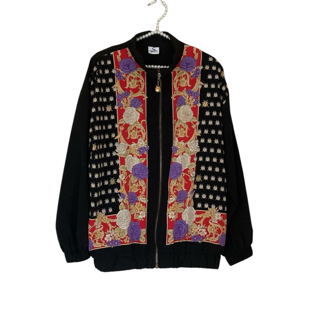 Sport Savvy Women’s Vtg Floral Ladybug Print Zip Up Lightweight Jacket Size Unk